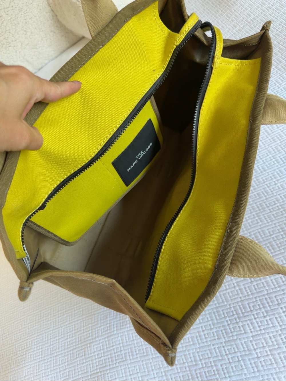 Marc Jacobs Canvas Tote in Khaki with Lime Interior - Picture 2 of 3